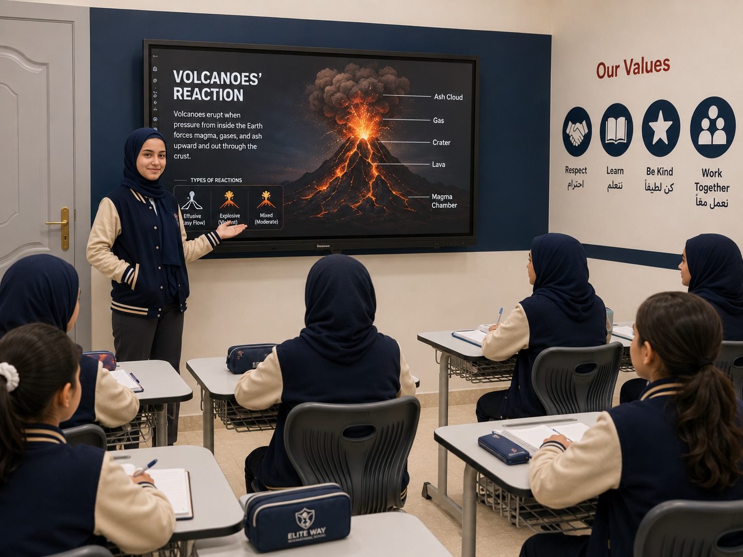 Middle school students in a science lesson at Elite Way