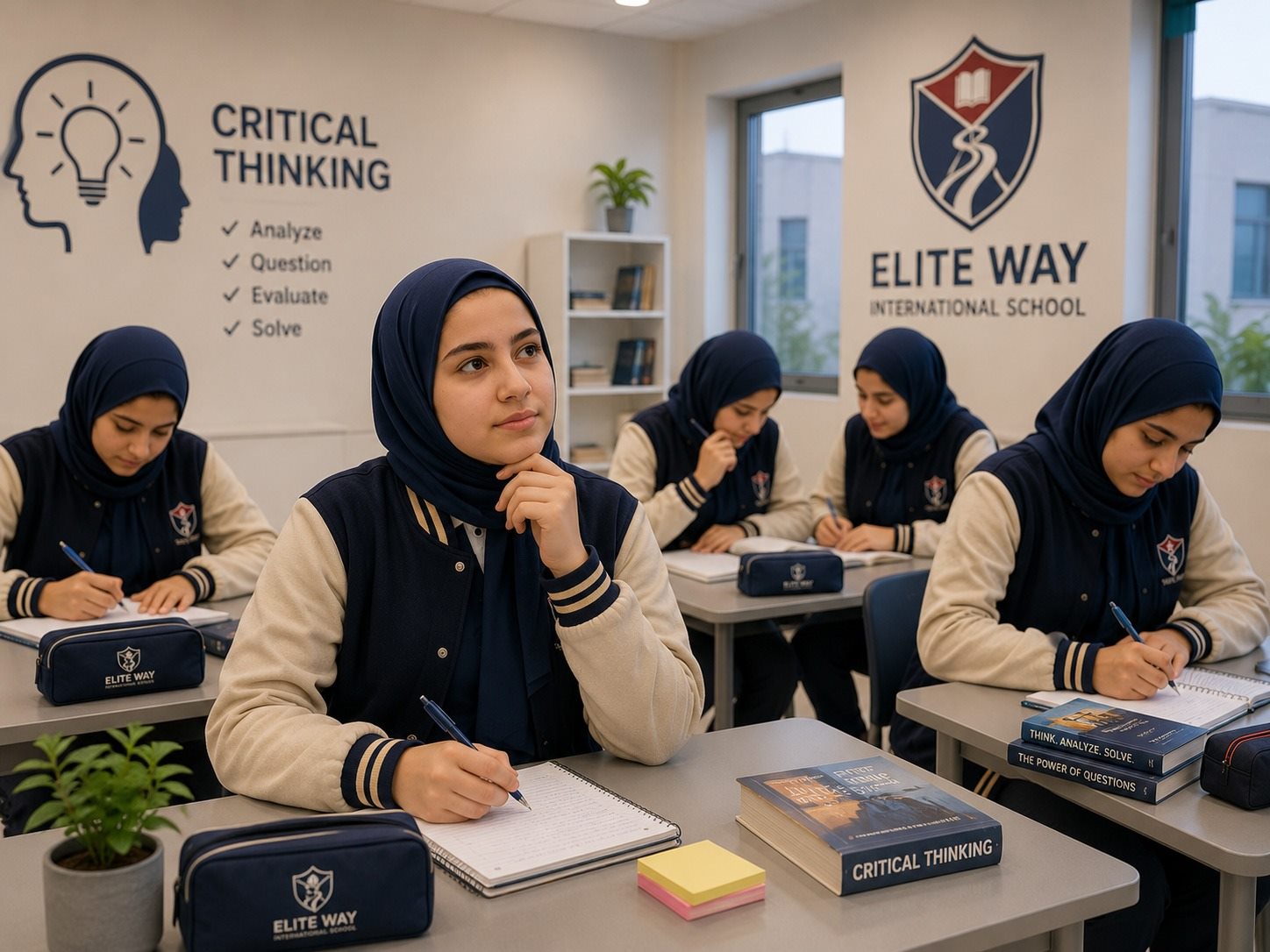 Elite Way students analyzing and discussing in a critical thinking class